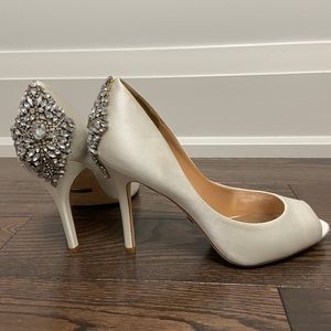 Badgley Mischka satin embellished bridal heels